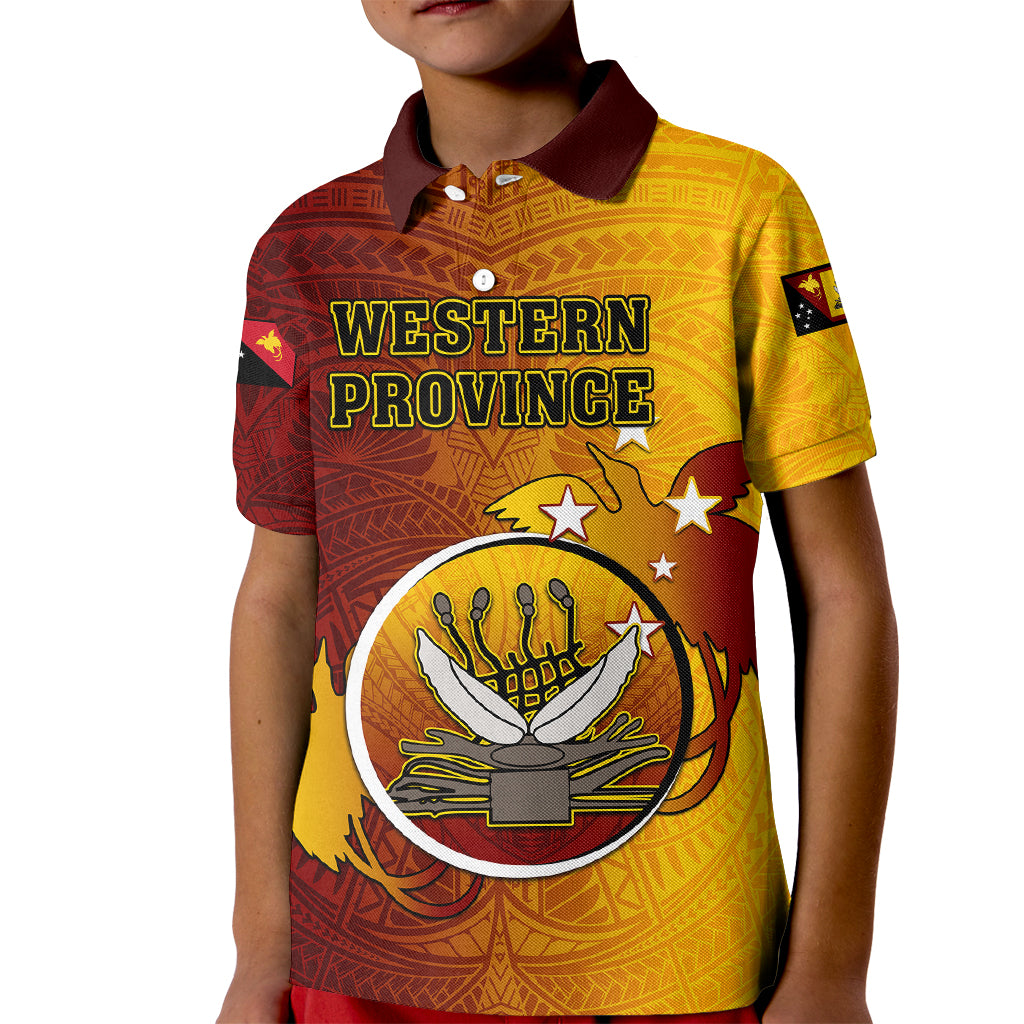Papua New Guinea Western Province Kid Polo Shirt Mix Coat Of Arms Polynesian Pattern LT05 Kid Red - Polynesian Pride