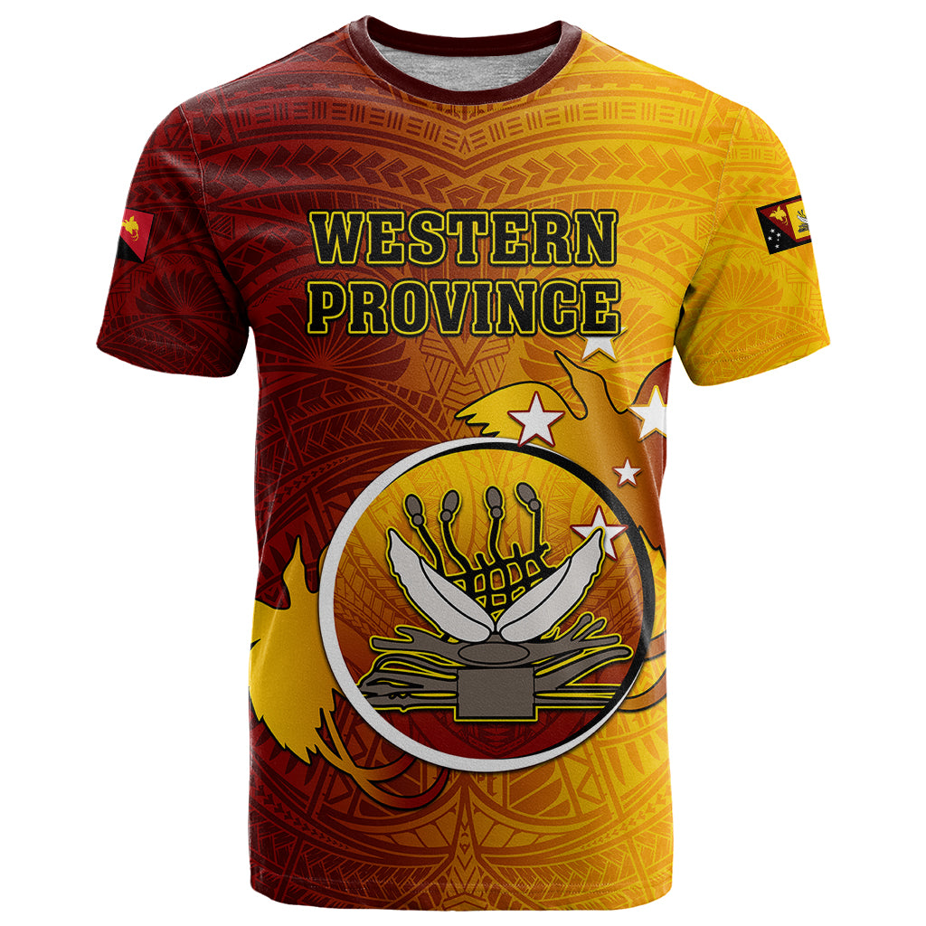 Papua New Guinea Western Province T Shirt Mix Coat Of Arms Polynesian Pattern LT05 Red - Polynesian Pride