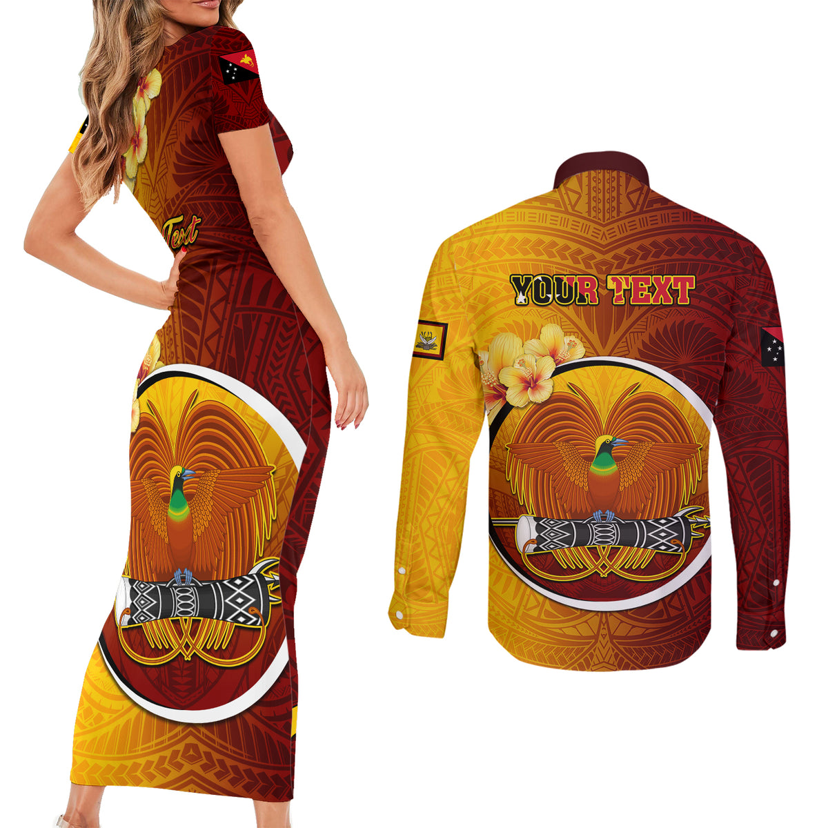Personalized Papua New Guinea Western Province Couples Matching Short Sleeve Bodycon Dress and Long Sleeve Button Shirts Mix Coat Of Arms Polynesian Pattern LT05 - Polynesian Pride