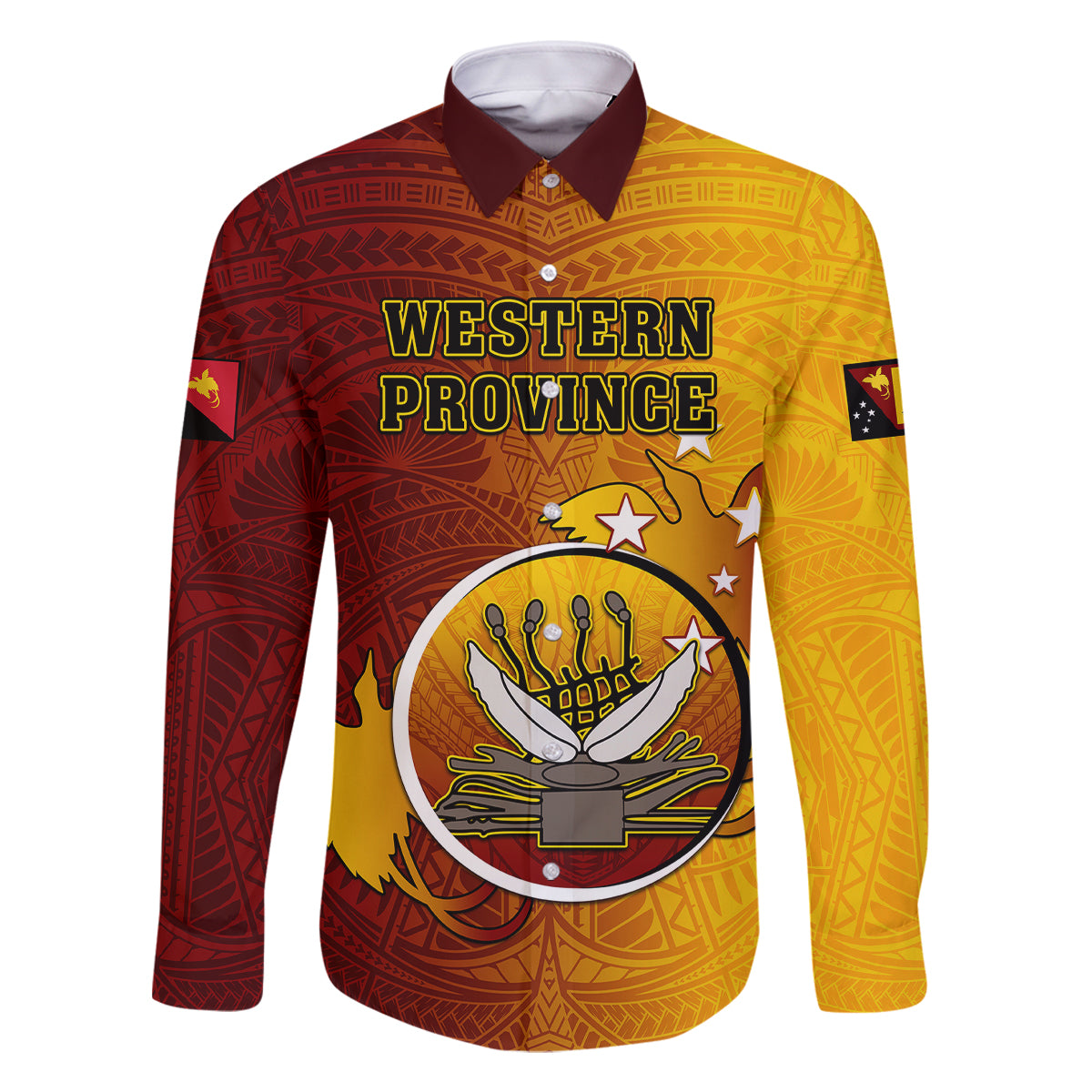 Personalized Papua New Guinea Western Province Family Matching Off Shoulder Maxi Dress and Hawaiian Shirt Mix Coat Of Arms Polynesian Pattern LT05 Dad's Shirt - Long Sleeve Red - Polynesian Pride