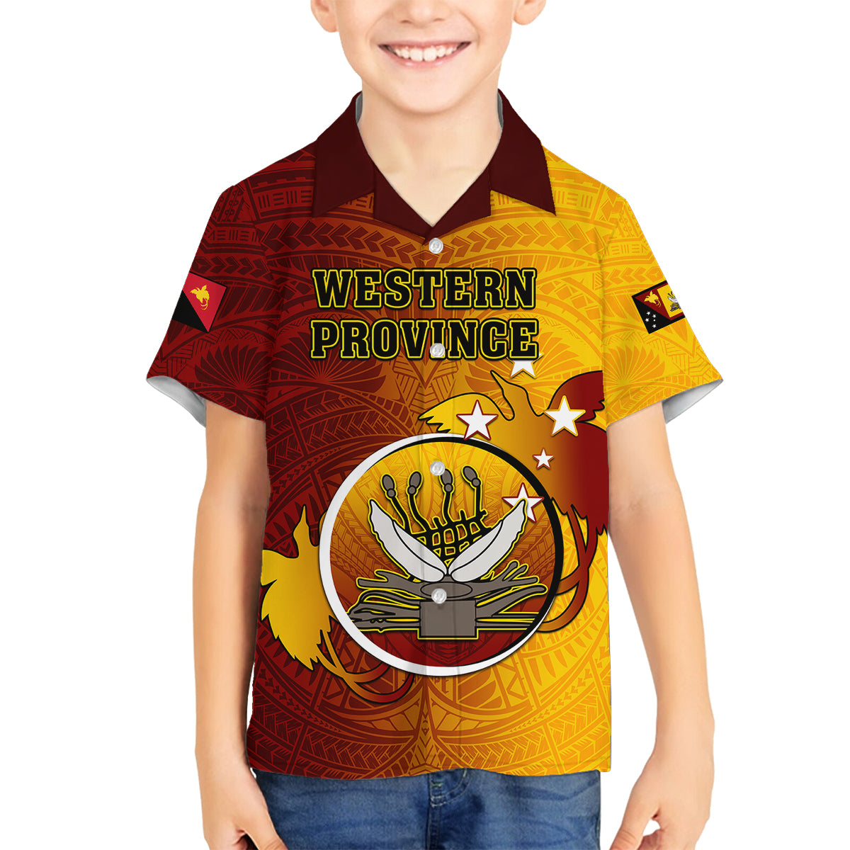 Personalized Papua New Guinea Western Province Kid Hawaiian Shirt Mix Coat Of Arms Polynesian Pattern LT05 - Polynesian Pride