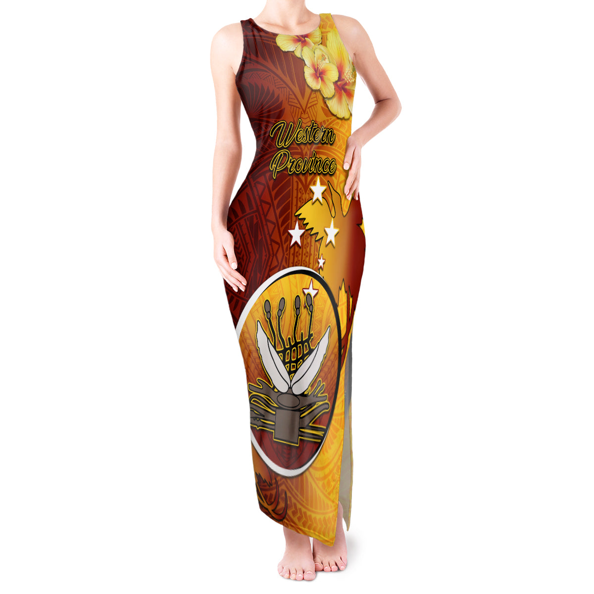 Personalized Papua New Guinea Western Province Tank Maxi Dress Mix Coat Of Arms Polynesian Pattern LT05 Women Red - Polynesian Pride