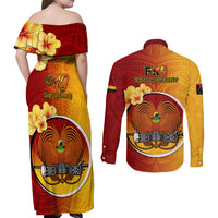 Papua New Guinea Madang Province Couples Matching Off Shoulder Maxi Dress and Long Sleeve Button Shirts Mix Coat Of Arms Polynesian Pattern LT05 - Polynesian Pride