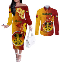 Papua New Guinea Madang Province Couples Matching Off The Shoulder Long Sleeve Dress and Long Sleeve Button Shirts Mix Coat Of Arms Polynesian Pattern LT05 Yellow - Polynesian Pride