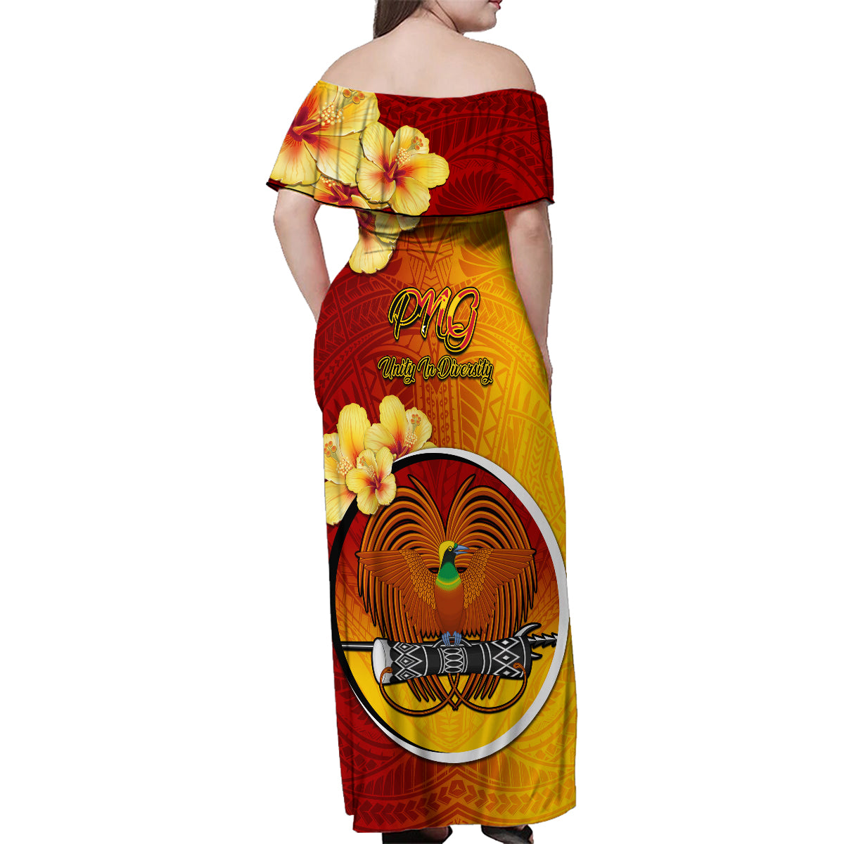 Papua New Guinea Madang Province Family Matching Off Shoulder Maxi Dress and Hawaiian Shirt Mix Coat Of Arms Polynesian Pattern LT05 - Polynesian Pride