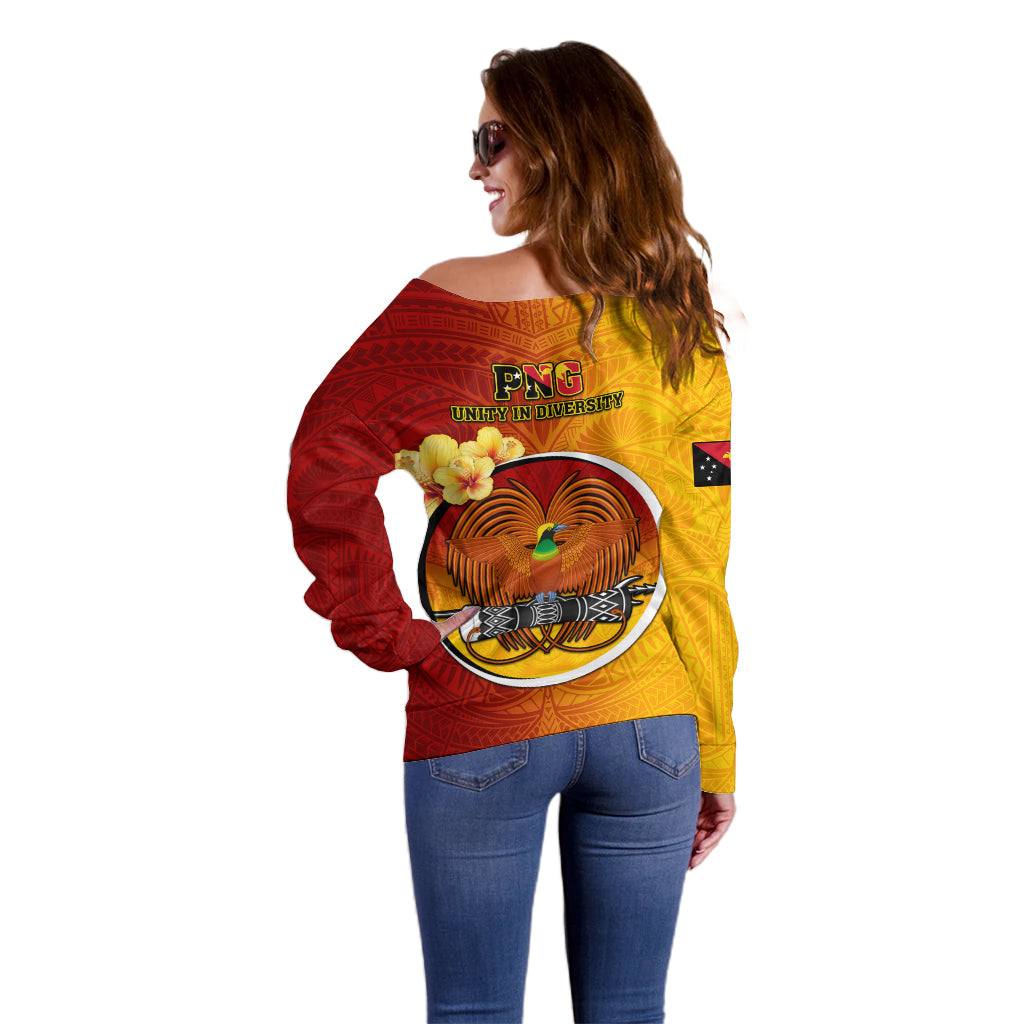 Papua New Guinea Madang Province Off Shoulder Sweater Mix Coat Of Arms Polynesian Pattern LT05 - Polynesian Pride