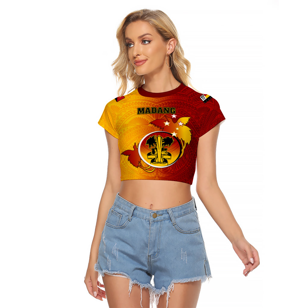 Papua New Guinea Madang Province Raglan Cropped T Shirt Mix Coat Of Arms Polynesian Pattern LT05 Female Yellow - Polynesian Pride