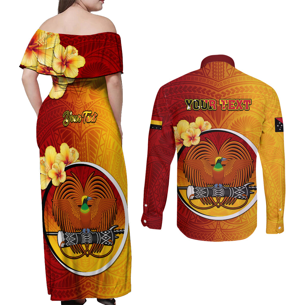 Personalized Papua New Guinea Madang Province Couples Matching Off Shoulder Maxi Dress and Long Sleeve Button Shirts Mix Coat Of Arms Polynesian Pattern LT05 - Polynesian Pride