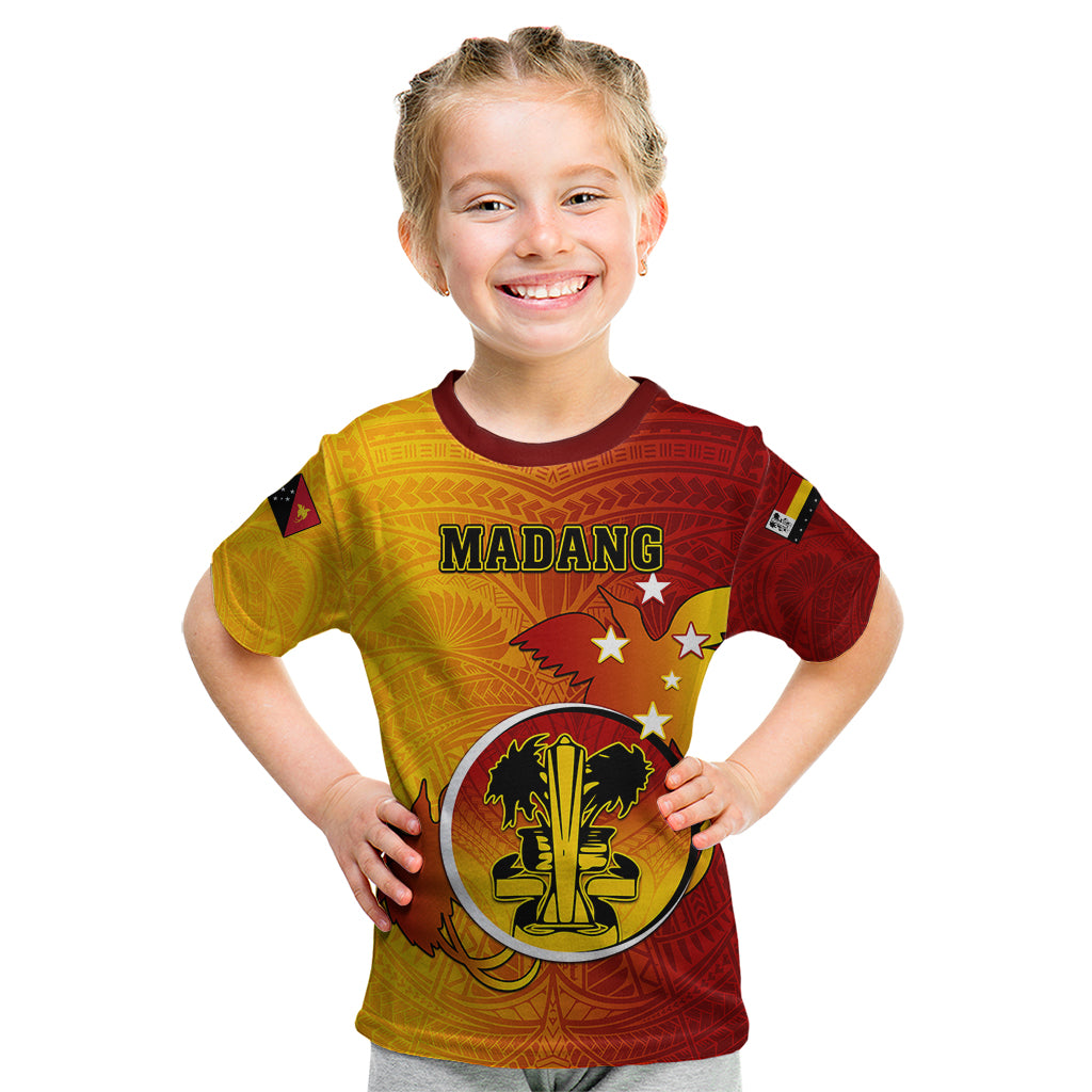 Personalized Papua New Guinea Madang Province Kid T Shirt Mix Coat Of Arms Polynesian Pattern LT05 Yellow - Polynesian Pride