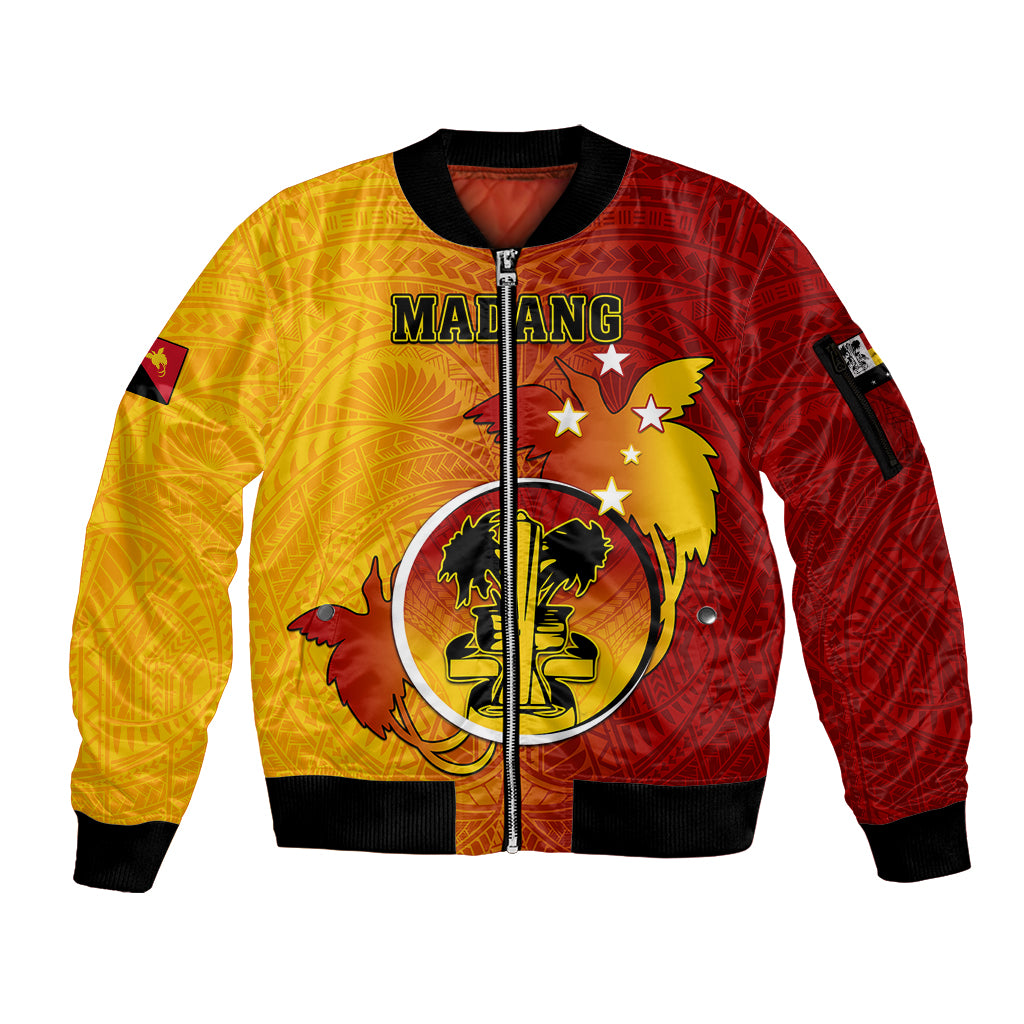Personalized Papua New Guinea Madang Province Sleeve Zip Bomber Jacket Mix Coat Of Arms Polynesian Pattern LT05 Unisex Yellow - Polynesian Pride