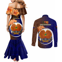 Papua New Guinea Manus Province Couples Matching Mermaid Dress and Long Sleeve Button Shirts Mix Coat Of Arms Polynesian Pattern LT05 - Polynesian Pride
