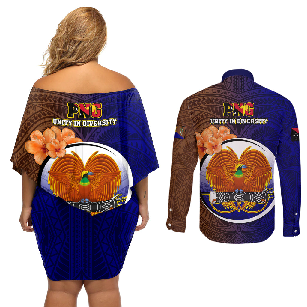 Papua New Guinea Manus Province Couples Matching Off Shoulder Short Dress and Long Sleeve Button Shirts Mix Coat Of Arms Polynesian Pattern LT05 - Polynesian Pride
