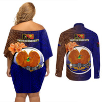 Papua New Guinea Manus Province Couples Matching Off Shoulder Short Dress and Long Sleeve Button Shirts Mix Coat Of Arms Polynesian Pattern LT05 - Polynesian Pride