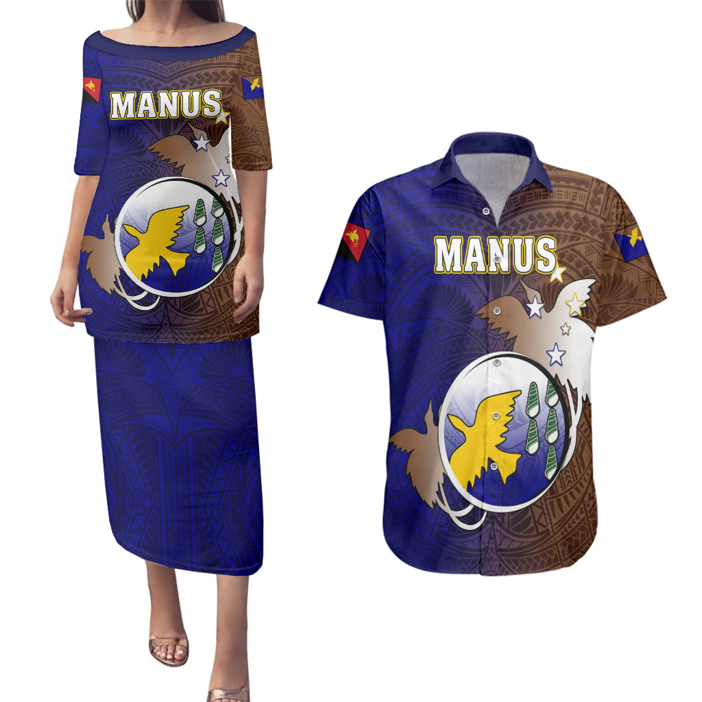 Papua New Guinea Manus Province Couples Matching Puletasi Dress and Hawaiian Shirt Mix Coat Of Arms Polynesian Pattern LT05 Brown - Polynesian Pride