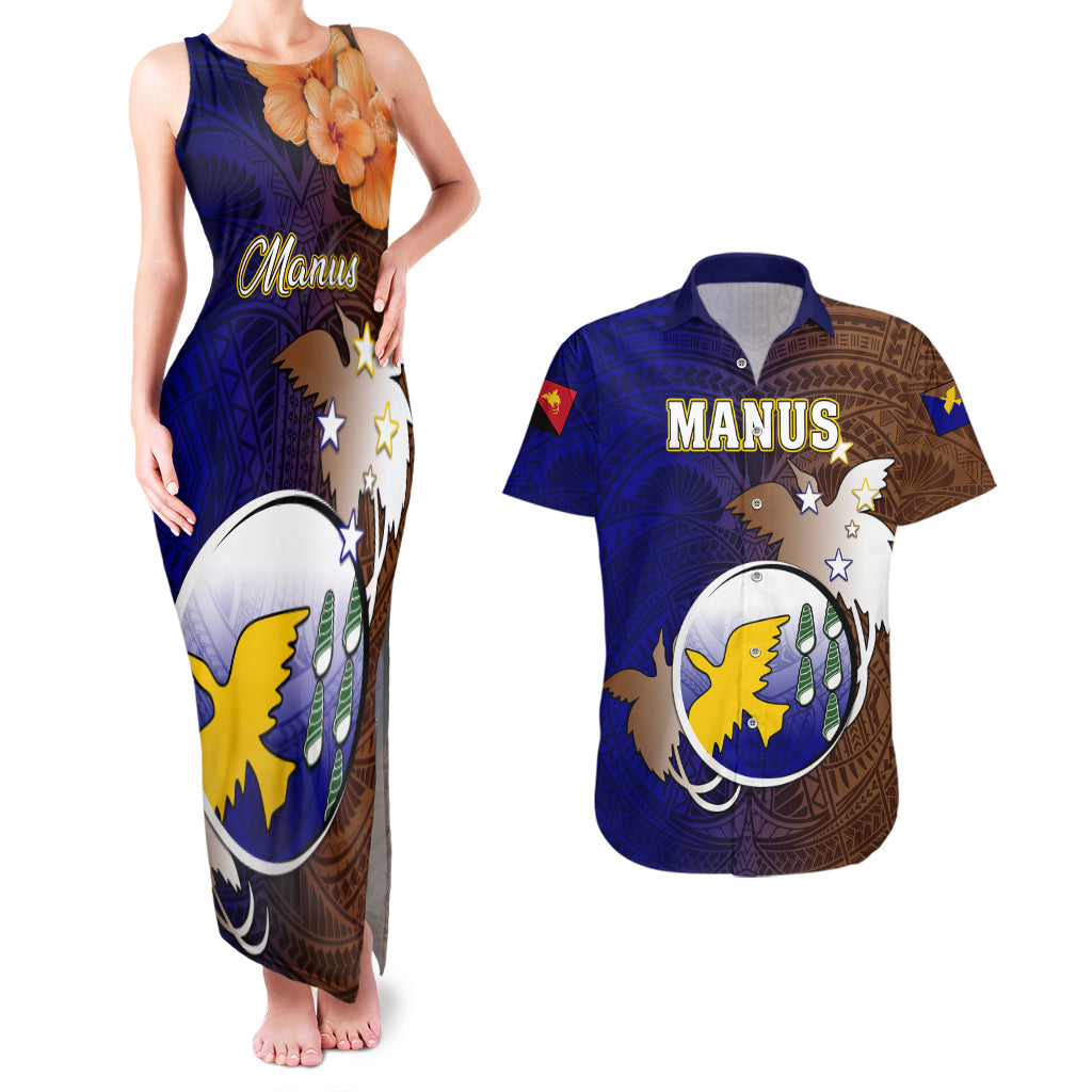 Papua New Guinea Manus Province Couples Matching Tank Maxi Dress and Hawaiian Shirt Mix Coat Of Arms Polynesian Pattern LT05 Brown - Polynesian Pride
