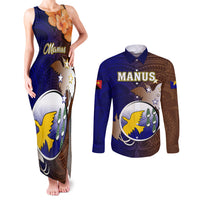 Papua New Guinea Manus Province Couples Matching Tank Maxi Dress and Long Sleeve Button Shirts Mix Coat Of Arms Polynesian Pattern LT05 Brown - Polynesian Pride