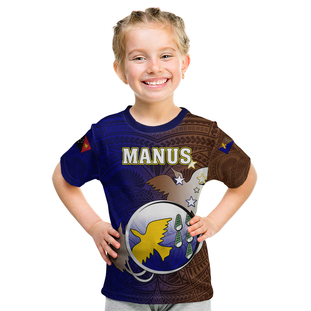 Papua New Guinea Manus Province Kid T Shirt Mix Coat Of Arms Polynesian Pattern LT05 Brown - Polynesian Pride