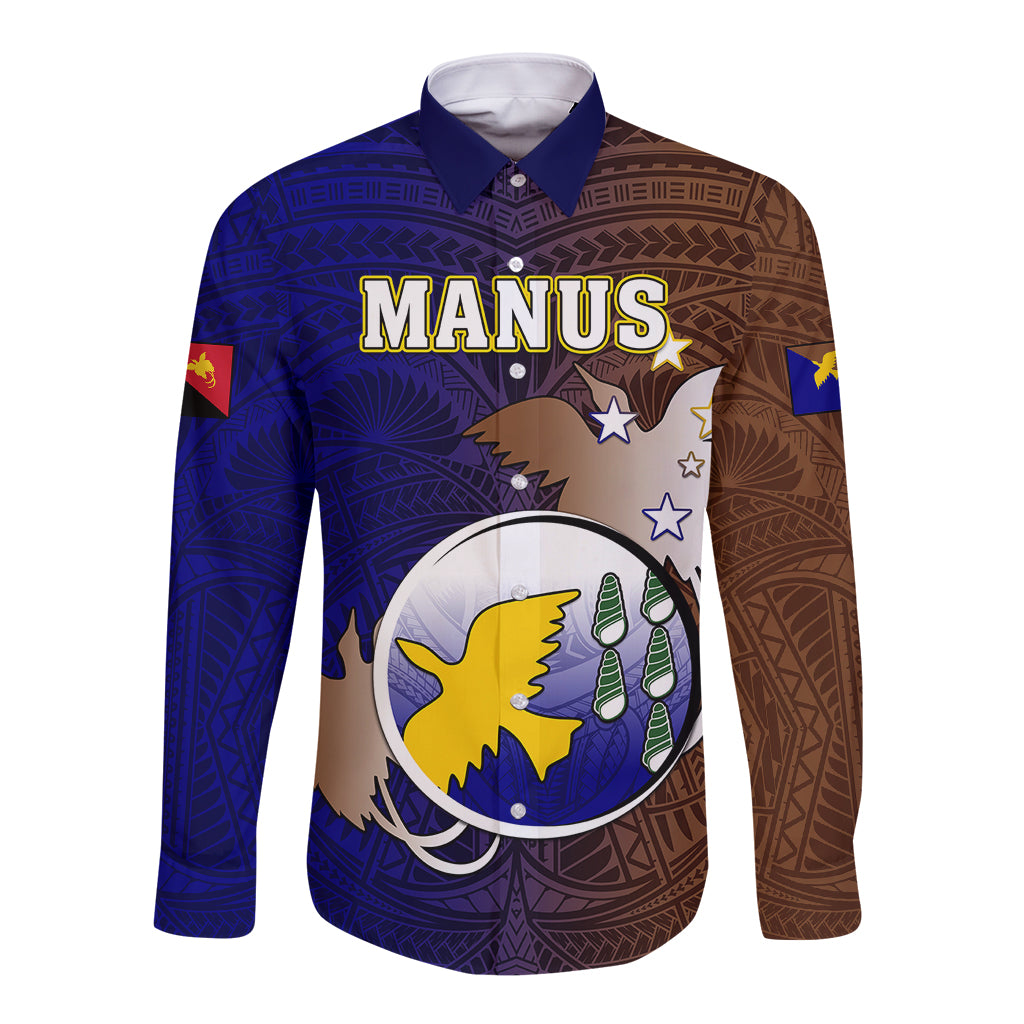 Papua New Guinea Manus Province Long Sleeve Button Shirt Mix Coat Of Arms Polynesian Pattern LT05 Unisex Brown - Polynesian Pride