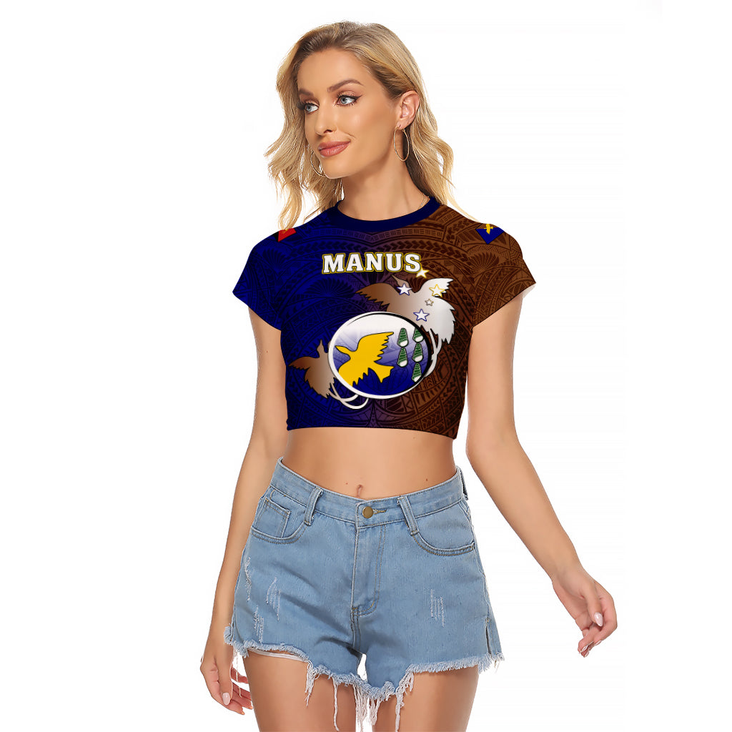 Papua New Guinea Manus Province Raglan Cropped T Shirt Mix Coat Of Arms Polynesian Pattern LT05 Female Brown - Polynesian Pride