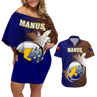 Personalized Papua New Guinea Manus Province Couples Matching Off Shoulder Short Dress and Hawaiian Shirt Mix Coat Of Arms Polynesian Pattern LT05 Brown - Polynesian Pride