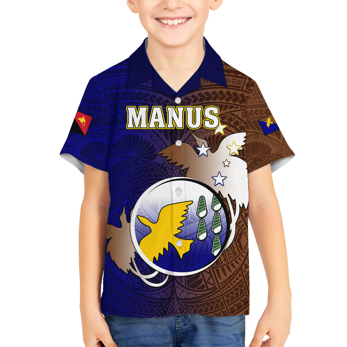 Personalized Papua New Guinea Manus Province Kid Hawaiian Shirt Mix Coat Of Arms Polynesian Pattern LT05 - Polynesian Pride