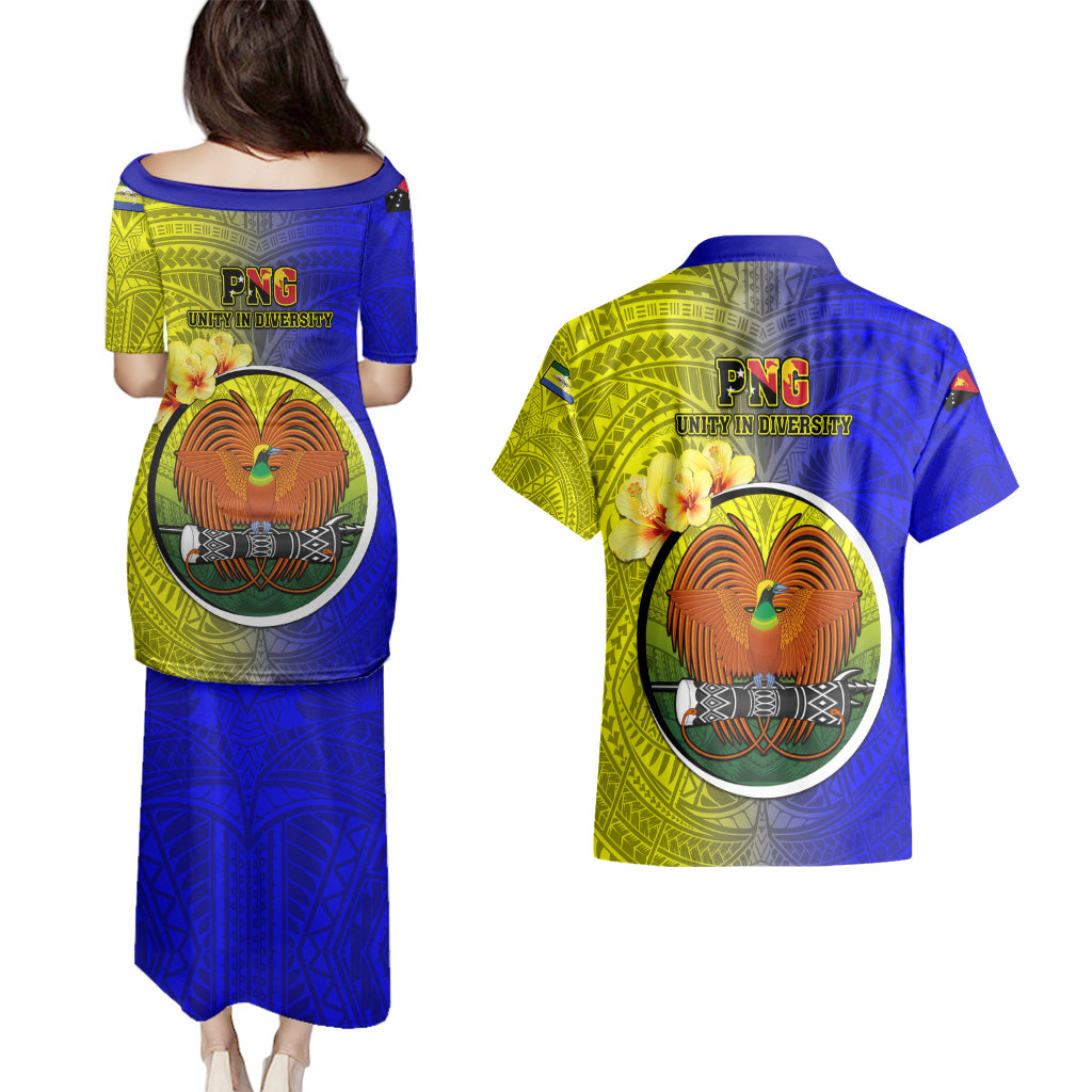 Papua New Guinea Morobe Province Couples Matching Puletasi Dress and Hawaiian Shirt Mix Coat Of Arms Polynesian Pattern LT05 - Polynesian Pride