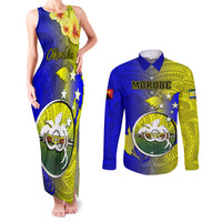 Papua New Guinea Morobe Province Couples Matching Tank Maxi Dress and Long Sleeve Button Shirts Mix Coat Of Arms Polynesian Pattern LT05 Yellow - Polynesian Pride