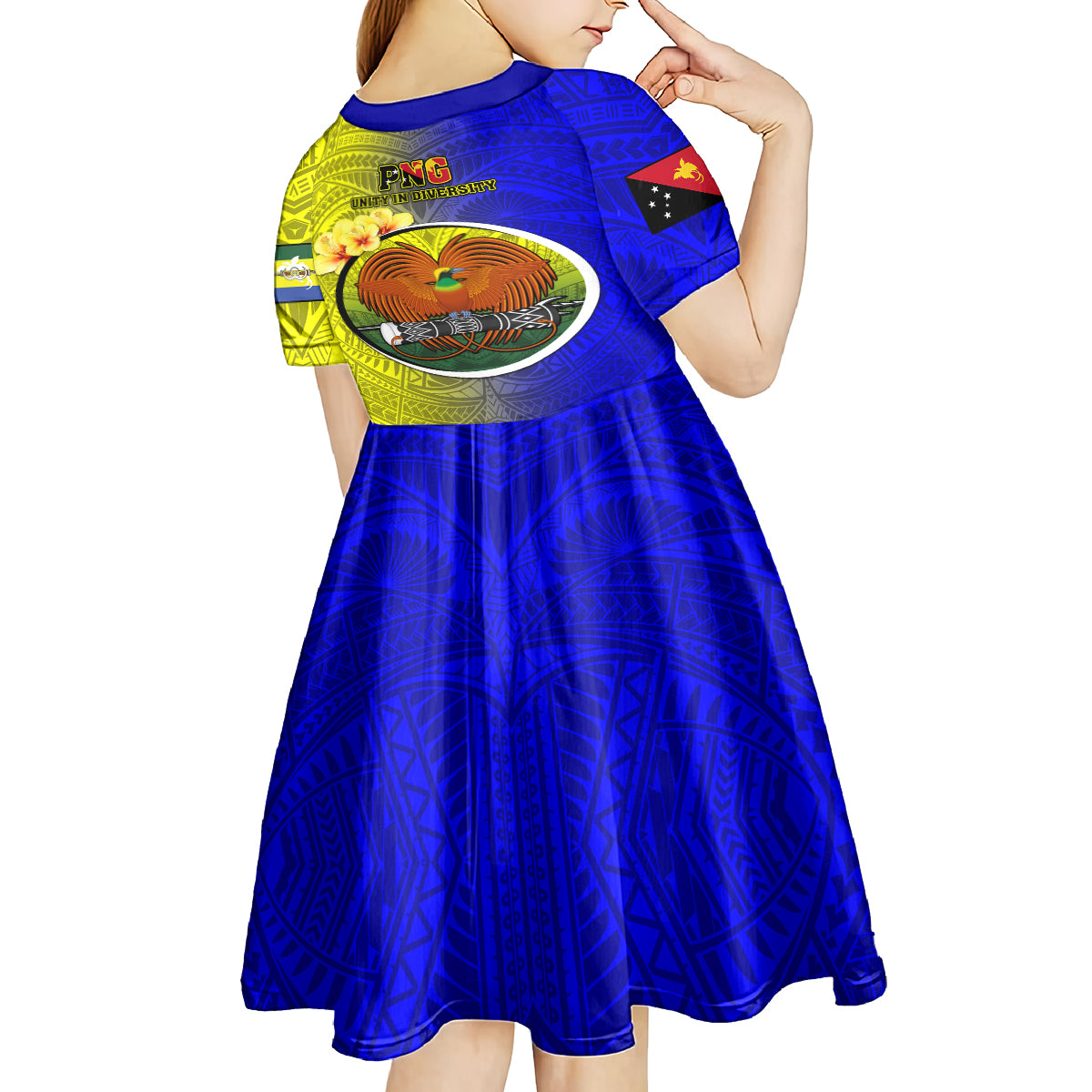 Papua New Guinea Morobe Province Kid Short Sleeve Dress Mix Coat Of Arms Polynesian Pattern LT05 - Polynesian Pride