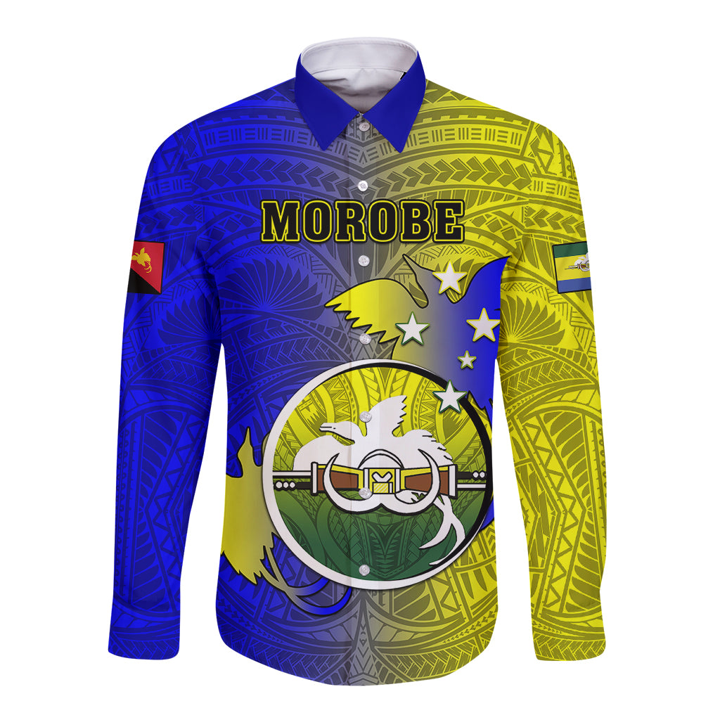 Papua New Guinea Morobe Province Long Sleeve Button Shirt Mix Coat Of Arms Polynesian Pattern LT05 Unisex Yellow - Polynesian Pride