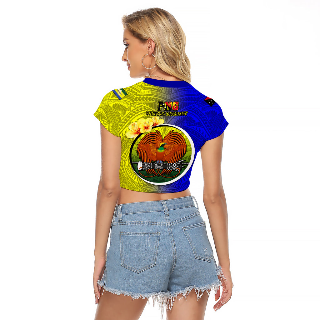 Papua New Guinea Morobe Province Raglan Cropped T Shirt Mix Coat Of Arms Polynesian Pattern LT05 - Polynesian Pride