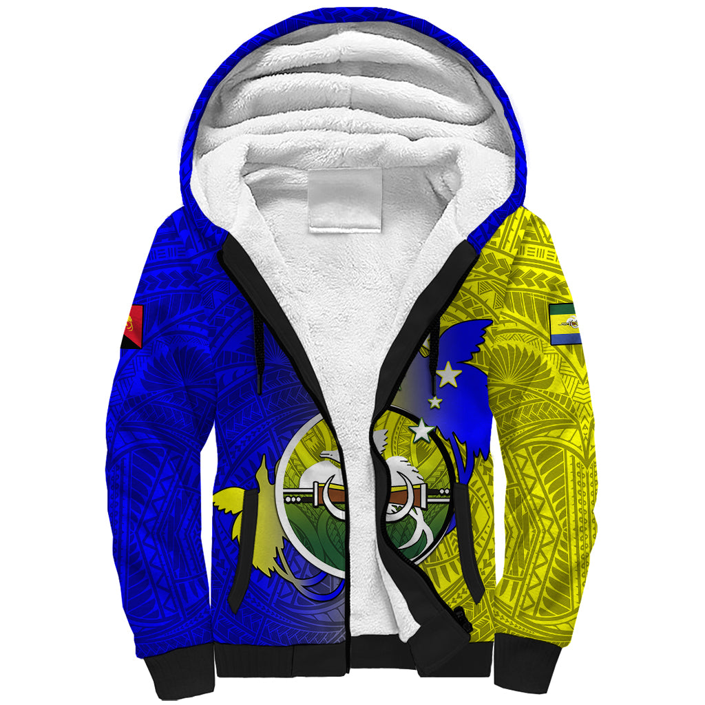 Papua New Guinea Morobe Province Sherpa Hoodie Mix Coat Of Arms Polynesian Pattern LT05 Unisex Yellow - Polynesian Pride
