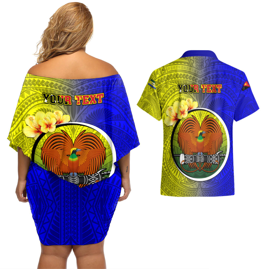 Personalized Papua New Guinea Morobe Province Couples Matching Off Shoulder Short Dress and Hawaiian Shirt Mix Coat Of Arms Polynesian Pattern LT05 - Polynesian Pride