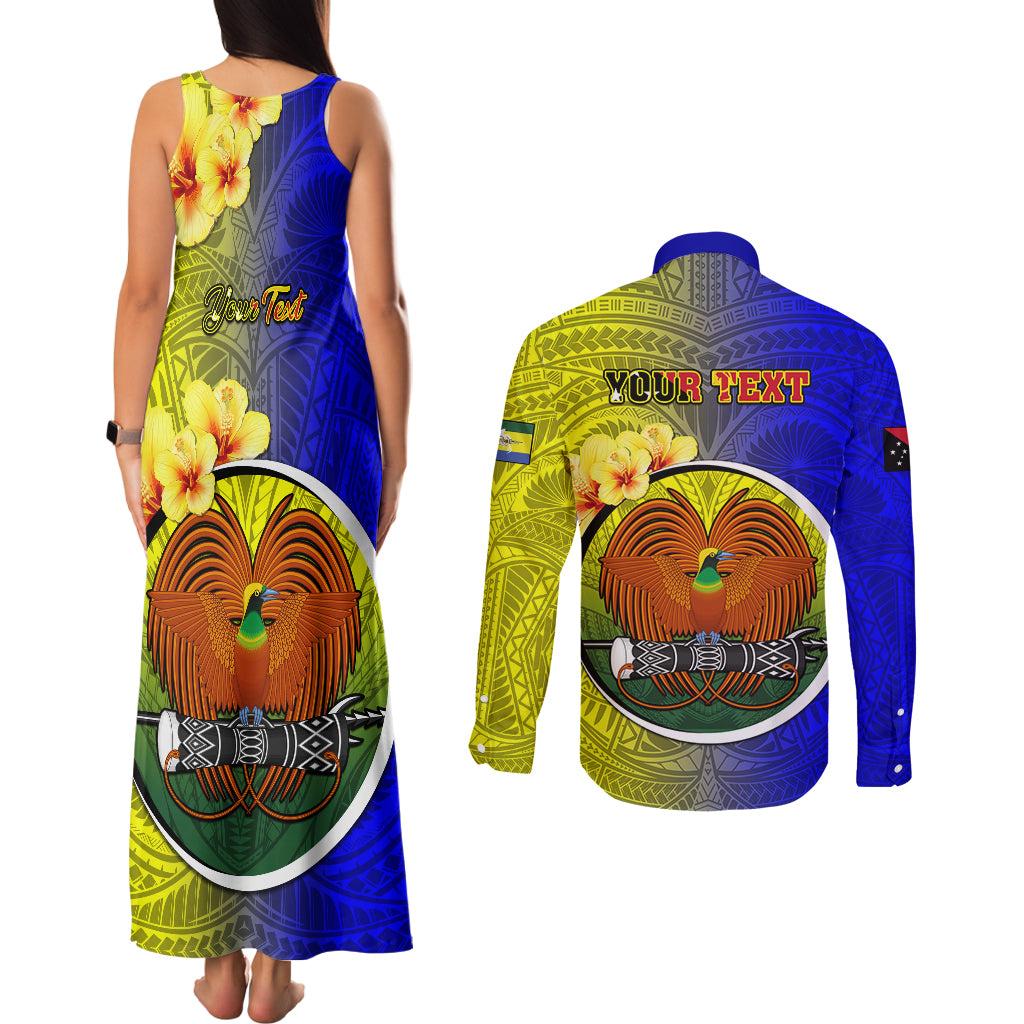 Personalized Papua New Guinea Morobe Province Couples Matching Tank Maxi Dress and Long Sleeve Button Shirts Mix Coat Of Arms Polynesian Pattern LT05 - Polynesian Pride