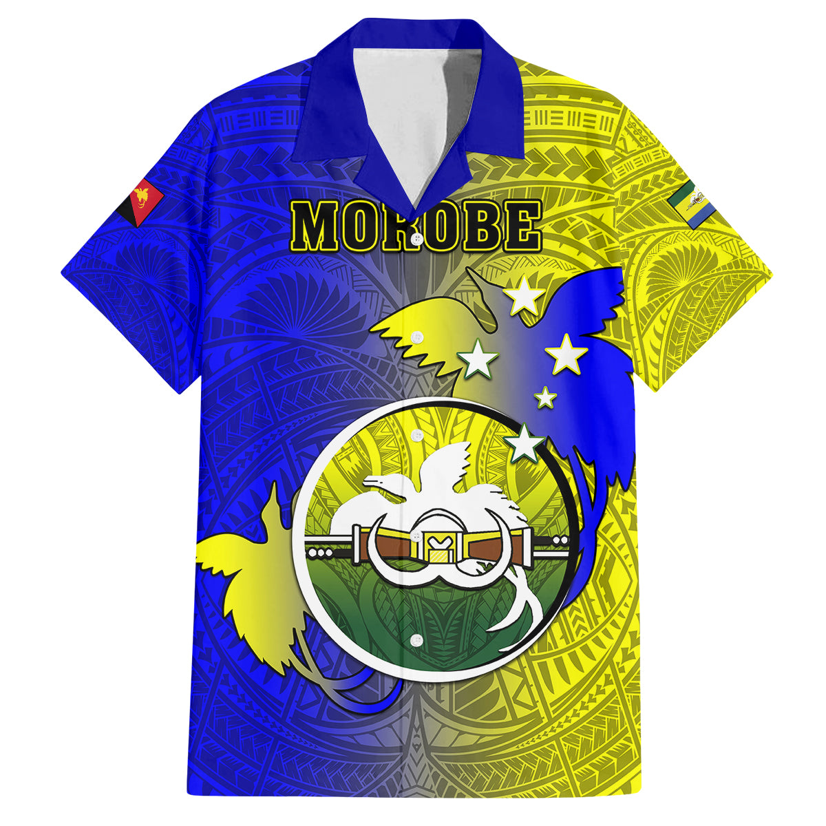 Personalized Papua New Guinea Morobe Province Family Matching Off Shoulder Maxi Dress and Hawaiian Shirt Mix Coat Of Arms Polynesian Pattern LT05 Dad's Shirt - Short Sleeve Yellow - Polynesian Pride