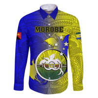 Personalized Papua New Guinea Morobe Province Family Matching Off Shoulder Maxi Dress and Hawaiian Shirt Mix Coat Of Arms Polynesian Pattern LT05 Dad's Shirt - Long Sleeve Yellow - Polynesian Pride