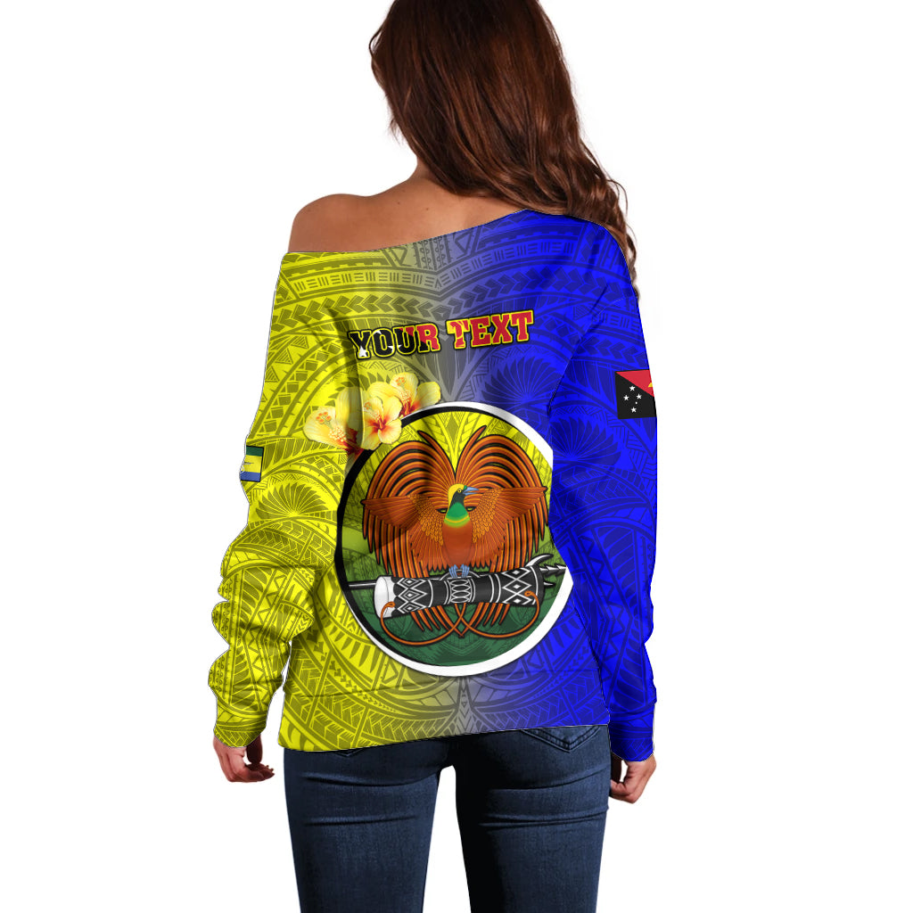 Personalized Papua New Guinea Morobe Province Off Shoulder Sweater Mix Coat Of Arms Polynesian Pattern LT05 - Polynesian Pride