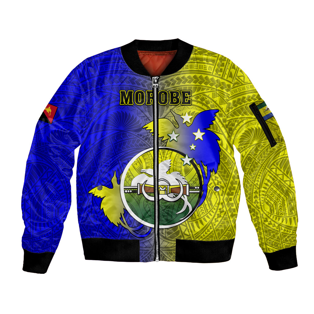 Personalized Papua New Guinea Morobe Province Sleeve Zip Bomber Jacket Mix Coat Of Arms Polynesian Pattern LT05 Unisex Yellow - Polynesian Pride