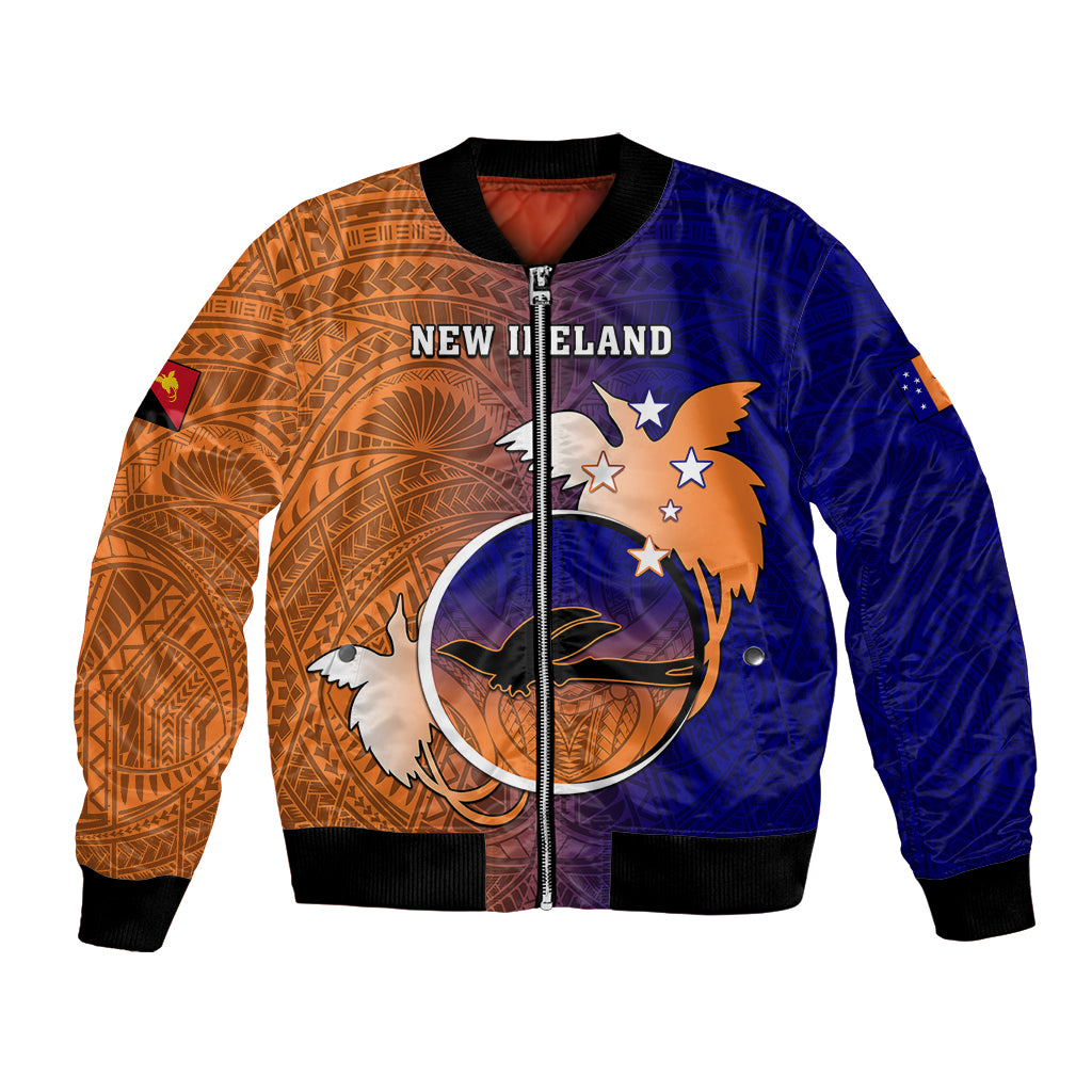 Papua New Guinea New Ireland Province Bomber Jacket Mix Coat Of Arms Polynesian Pattern LT05 Unisex Blue - Polynesian Pride