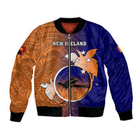 Papua New Guinea New Ireland Province Bomber Jacket Mix Coat Of Arms Polynesian Pattern LT05 Unisex Blue - Polynesian Pride