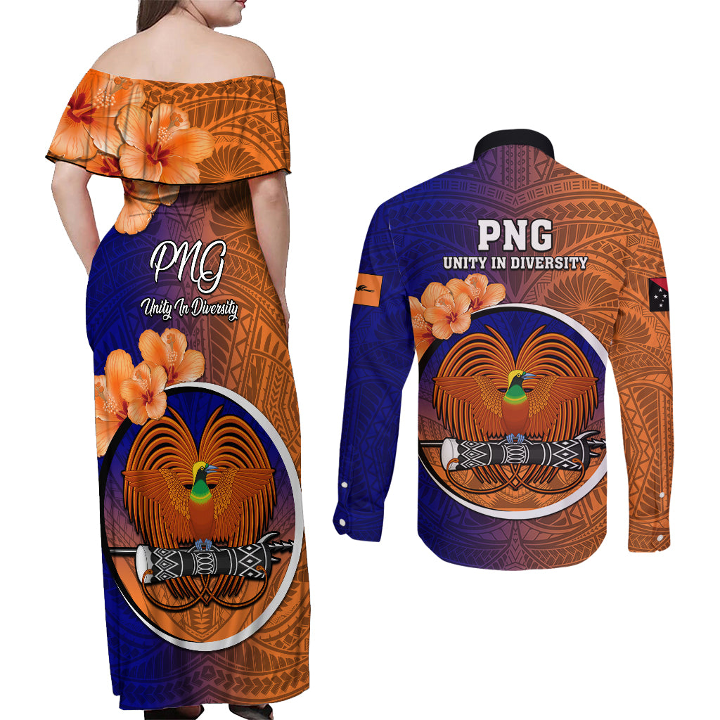 Papua New Guinea New Ireland Province Couples Matching Off Shoulder Maxi Dress and Long Sleeve Button Shirts Mix Coat Of Arms Polynesian Pattern LT05 - Polynesian Pride
