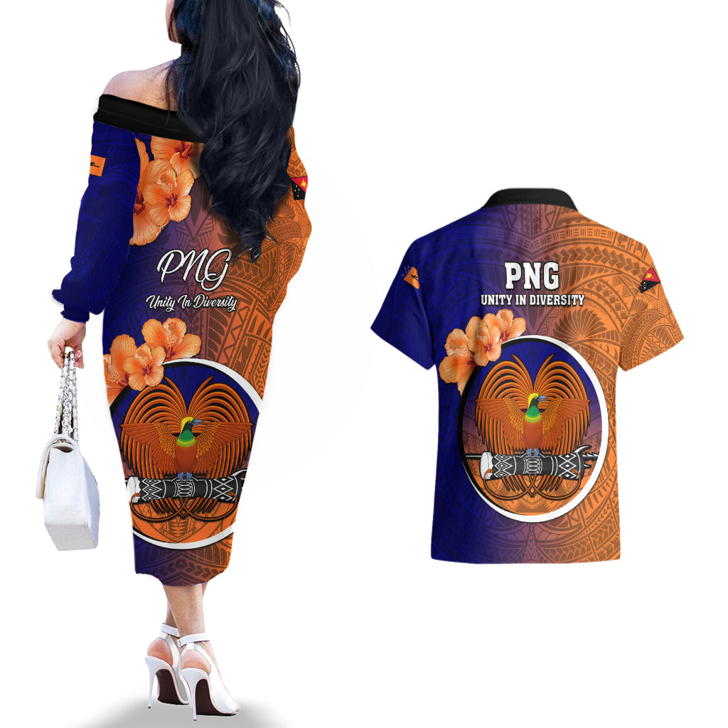 Papua New Guinea New Ireland Province Couples Matching Off The Shoulder Long Sleeve Dress and Hawaiian Shirt Mix Coat Of Arms Polynesian Pattern LT05 - Polynesian Pride