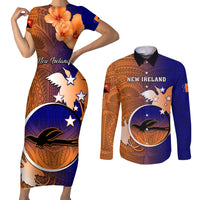 Papua New Guinea New Ireland Province Couples Matching Short Sleeve Bodycon Dress and Long Sleeve Button Shirts Mix Coat Of Arms Polynesian Pattern LT05 Blue - Polynesian Pride
