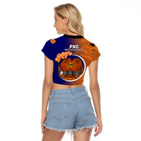 Papua New Guinea New Ireland Province Raglan Cropped T Shirt Mix Coat Of Arms Polynesian Pattern LT05 - Polynesian Pride