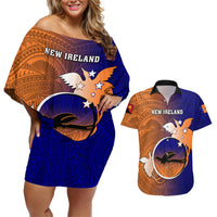 Personalized Papua New Guinea New Ireland Province Couples Matching Off Shoulder Short Dress and Hawaiian Shirt Mix Coat Of Arms Polynesian Pattern LT05 Blue - Polynesian Pride