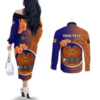 Personalized Papua New Guinea New Ireland Province Couples Matching Off The Shoulder Long Sleeve Dress and Long Sleeve Button Shirts Mix Coat Of Arms Polynesian Pattern LT05 - Polynesian Pride