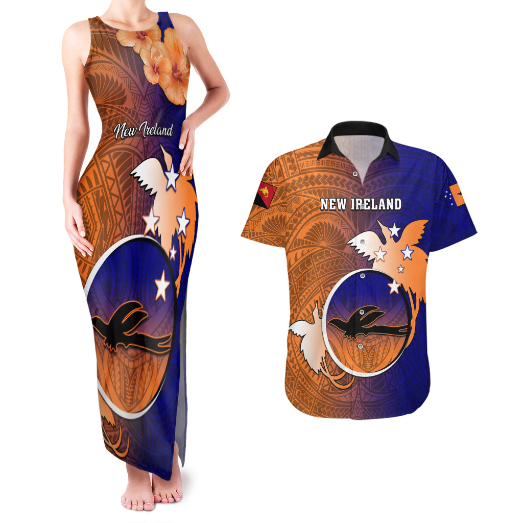 Personalized Papua New Guinea New Ireland Province Couples Matching Tank Maxi Dress and Hawaiian Shirt Mix Coat Of Arms Polynesian Pattern LT05 Blue - Polynesian Pride