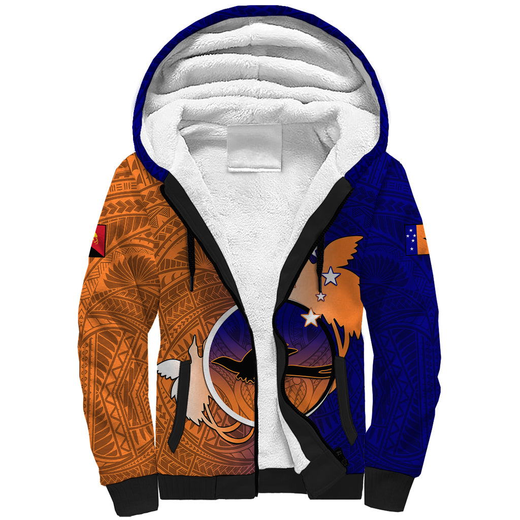 Personalized Papua New Guinea New Ireland Province Sherpa Hoodie Mix Coat Of Arms Polynesian Pattern LT05 Unisex Blue - Polynesian Pride
