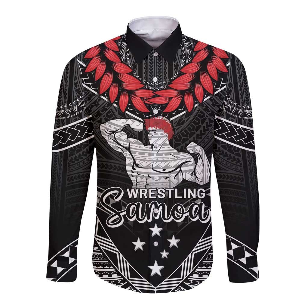 Custom Samoa Wrestling Long Sleeve Button Shirt Samoan Wrestler Ulafala Style LT05 Unisex Black - Polynesian Pride