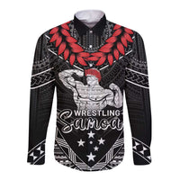 Custom Samoa Wrestling Long Sleeve Button Shirt Samoan Wrestler Ulafala Style LT05 Unisex Black - Polynesian Pride