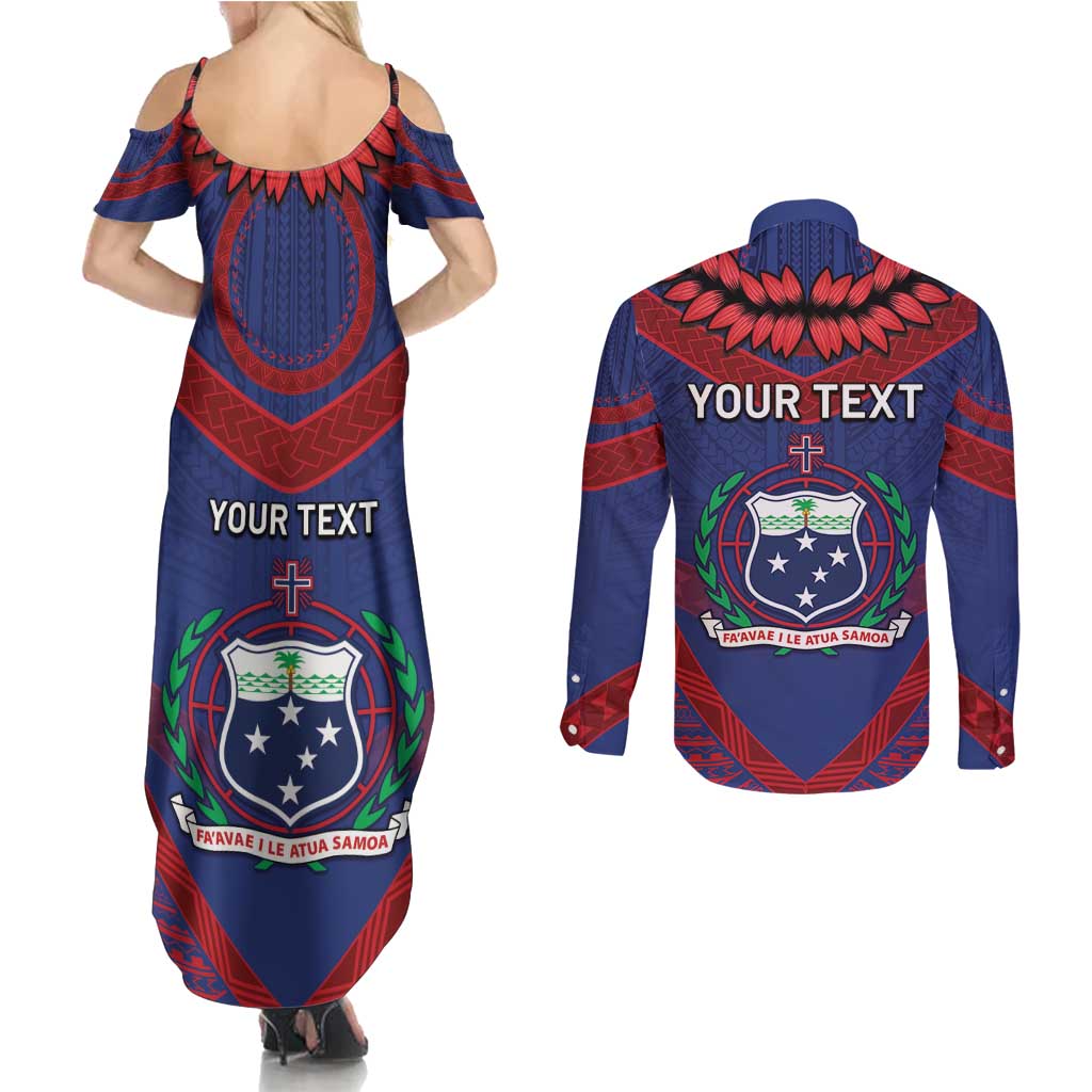 Personalised FAST Party Samoa Couples Matching Summer Maxi Dress and Long Sleeve Button Shirt Samoan Coat Of Arms Ulafala Style